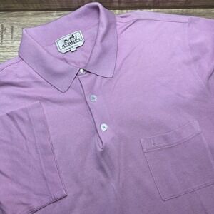 Hermes Mens Pink Cotton Pique Pocket Short Sleeve Polo Shirt XL Made in Italy
